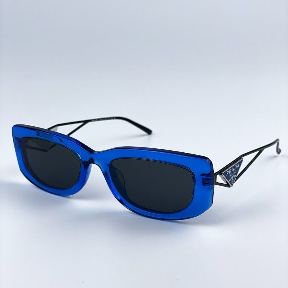 NEW Prada PR14YS 18M5S0 Crystal Electric Blue Grey Rectangle Women Sunglasses - Picture 4 of 11